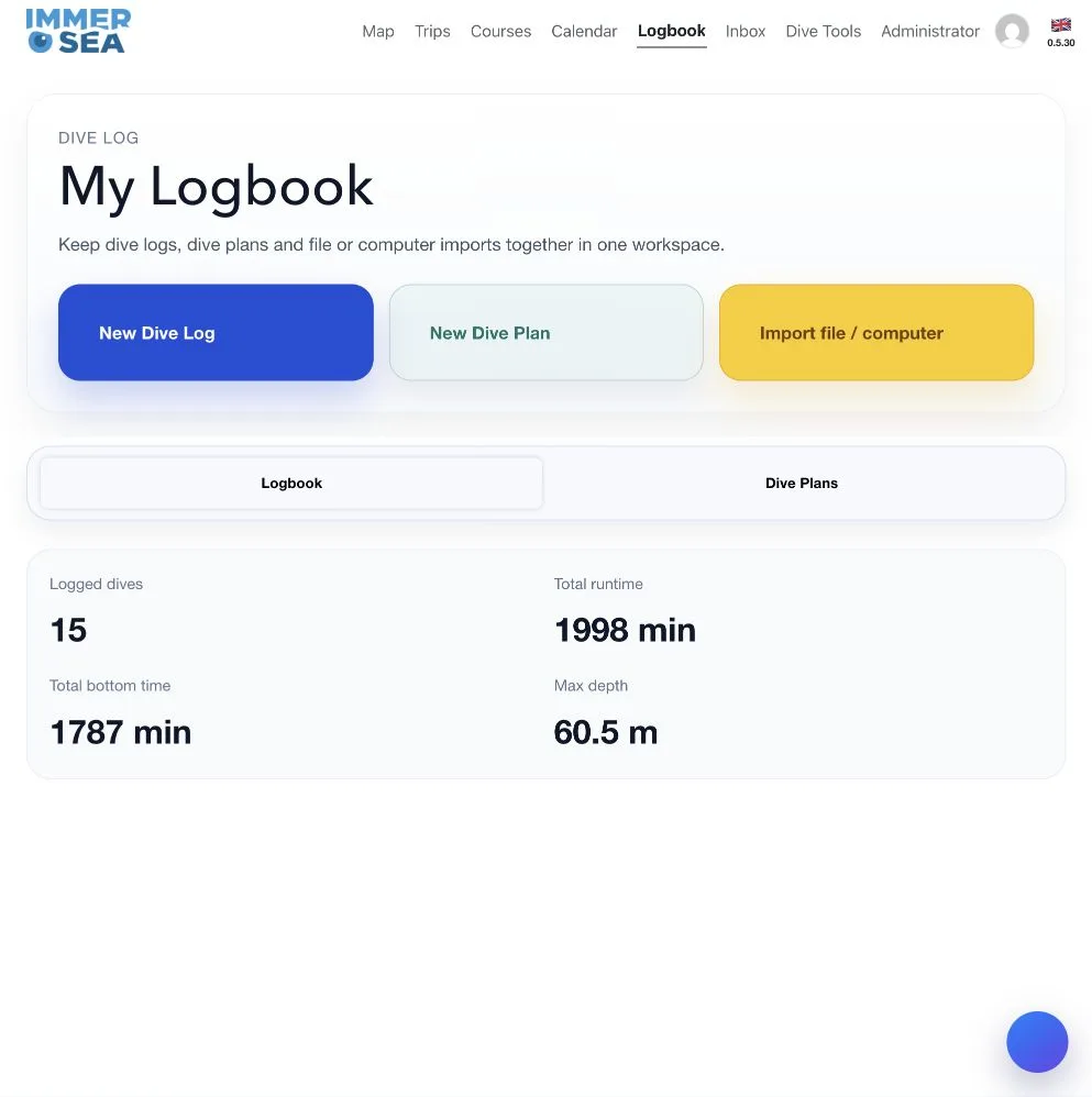U-Dive Logbook and computer import